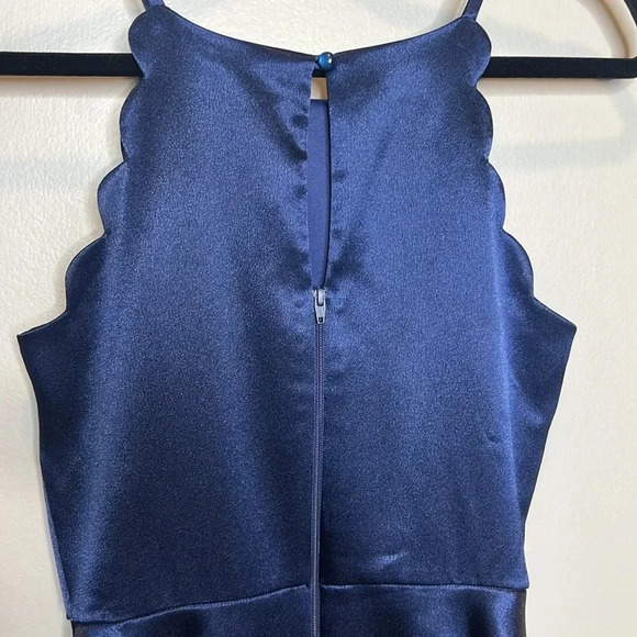 I.N. San Francisco Navy Blue Scalloped Cocktail Mini Dress Metallic Wedding - Picture 6 of 10